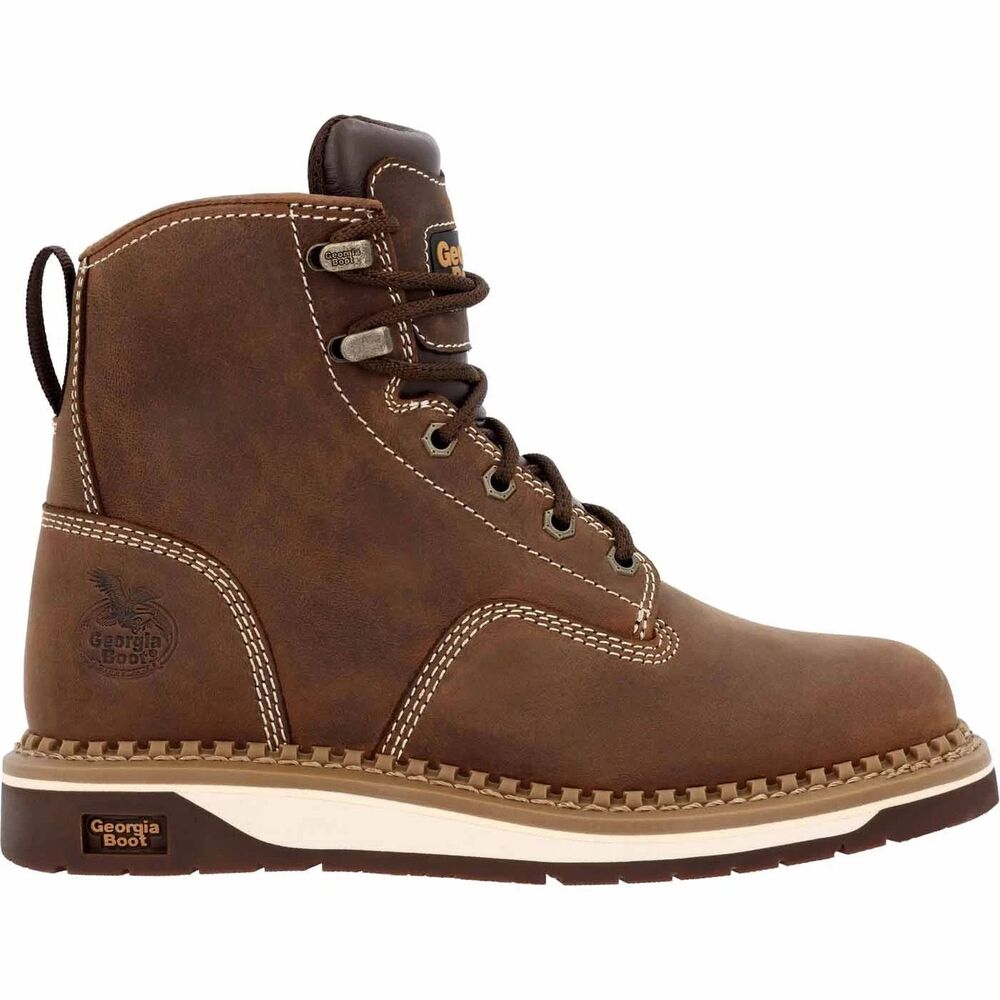 Georgia Boot Women's AMP LT Wedge 6"‎ Leather Lace Up Work Boots Brown 9.5